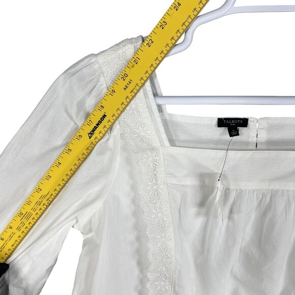 NWT Talbots Plus X US 16W Shadow Stripe Top White Blouse Lace Trim Minimalist - Picture 13 of 16